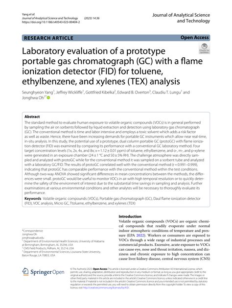 Pdf Laboratory Evaluation Of A Prototype Portable Gas Chromatograph Gc With A Flame