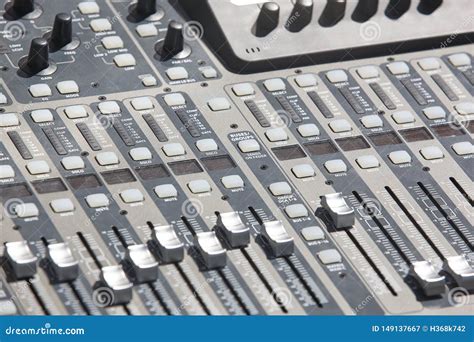 Sound Mixer Console Detail With Sliders And Levels Audio Stock Image