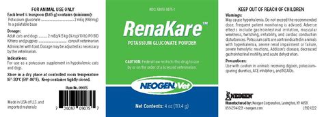 RenaKare Neogen Corporation Mercer Rd Veterinary Package Insert