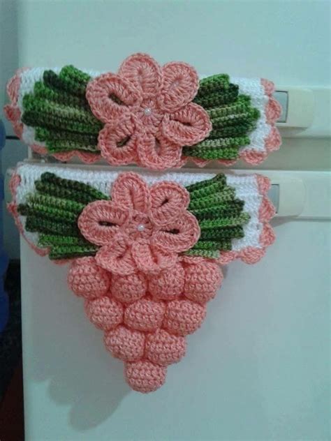 Puxador Para Geladeira De Uva O Par Flor De Crochet Arte De