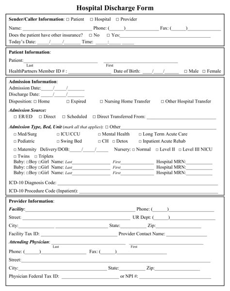 Printable Hospital Discharge Forms Printable Jd