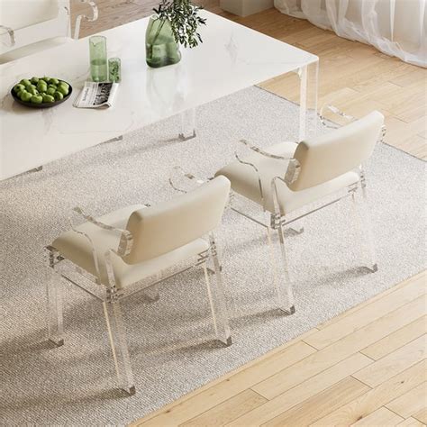 Modern Acrylic White Dining Chair With Arms Upholstered PU Leather