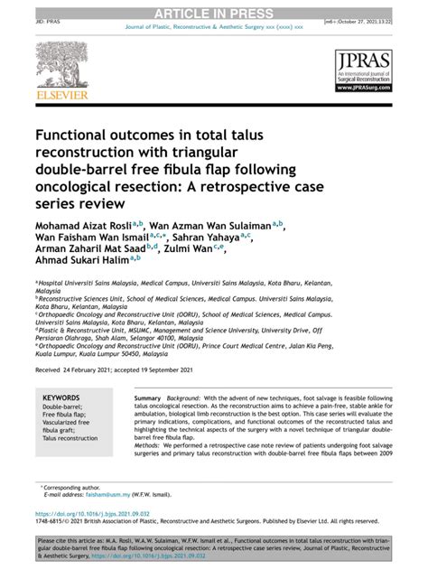 Pdf Functional Outcomes In Total Talus Reconstruction With Triangular