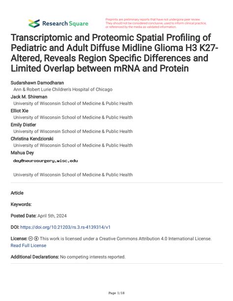 Pdf Transcriptomic And Proteomic Spatial Profiling Of Pediatric And