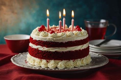 Red Velvet Birthday Cake With Cream Cheese Frosting Premium AI