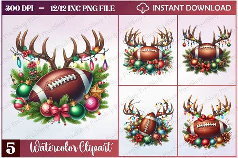 Watercolor Christmas Football Clipart Graphic By Pixelshop Creative