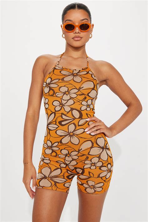 Hawaiian Hottie Romper Orange Fashion Nova Rompers Fashion Nova