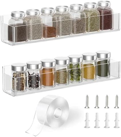 Pmmasto Adhesive Spice Rack Organizer For Cabinet Acrylic Spice Rack