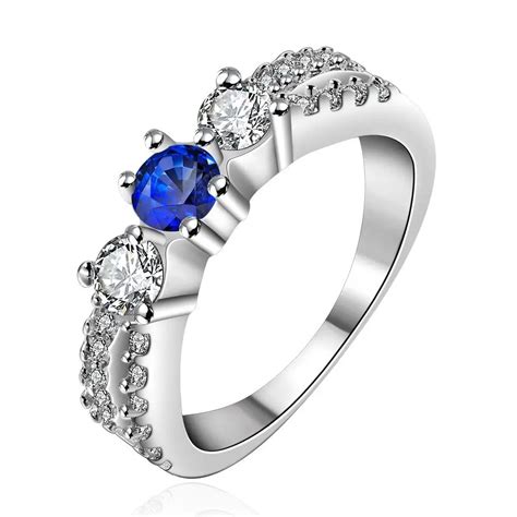 Silver Plated Ring Special Design Blue Crystal Zircon Women S Jewelry