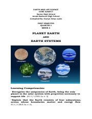 Q1 W1 ELS Planet Earth Earth Systems Pdf EARTH AND LIFE SCIENCE CORE