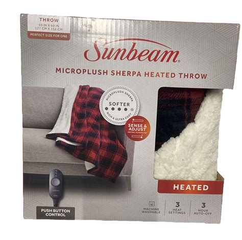 Sunbeam Microplush Sherpa Electric Heated Throw Blanket Blackred Plaid