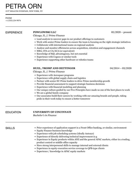 Prime Finance Resume Samples Velvet Jobs