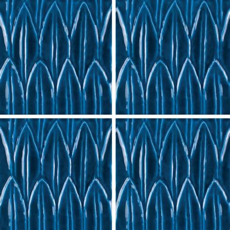 Aquatica Blue Deco Foglia Porcelain Pool Tile 6x6 Sol Collection