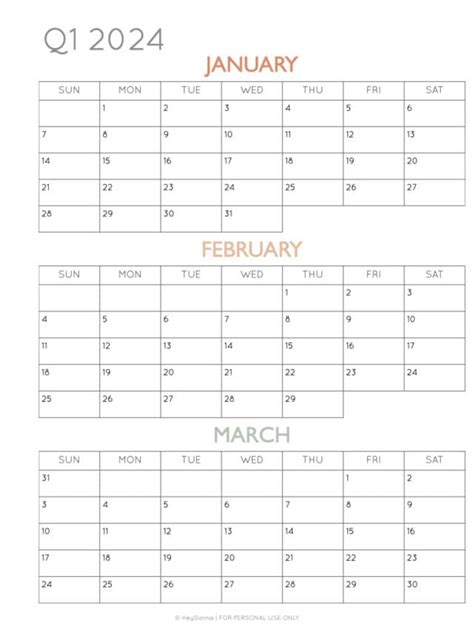 2024 Quarterly Calendar Template Free Ardeen Sharron