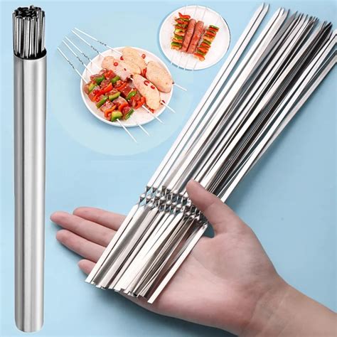 10 15Pcs Stainless Steel Barbecue Skewer Reusable BBQ Skewers Kebab