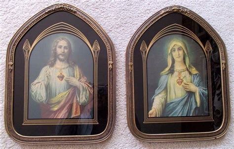 ANTIQUE SACRED HEART JESUS & MARY -PAIR DECO FRAMED PICTURES-EARLY 1900 ...