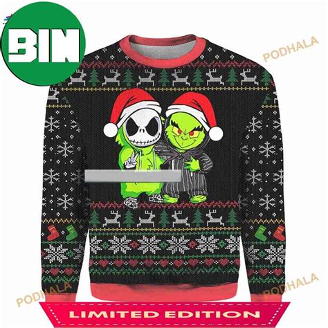 Jack Skellington And Grinch 2023 Christmas Ugly Sweater For Fans Binteez