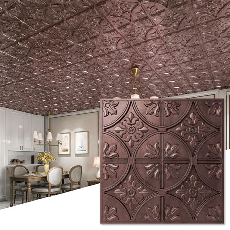 Art3d Drop Ceiling Tiles 2x2 Glue Up Ceiling Panel Fancy Classic Style Antique Copper 12