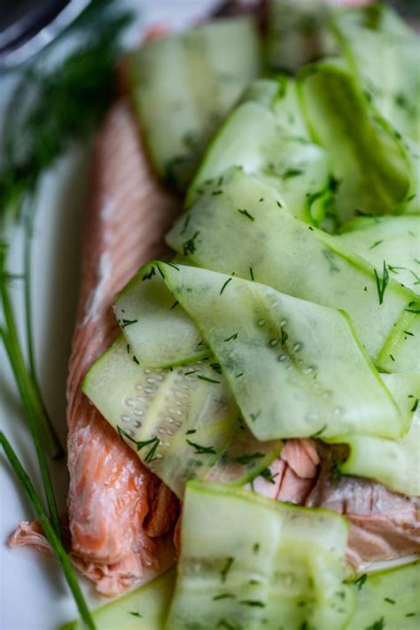 Poached Salmon with Cucumber Ribbon Salmon - At Home with Vicki Bensinger