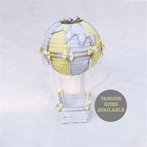 Hot Air Balloon Centerpiece B A B Y Light Yellow White And Grey Up Up And Away Baby Shower