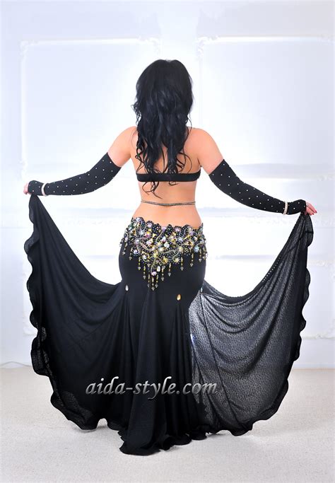 Elegant Black With Gold Belly Dance Costume Aida Style