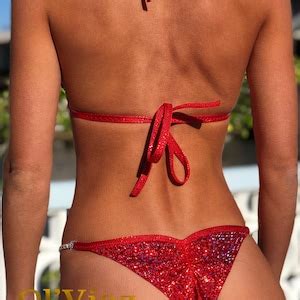 Npc Ifbb Wbff Sun Red Holograms Metallic Spandex Bikini Suit With