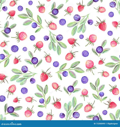 Watercolor Seamless Pattern With Berries Stock Illustration