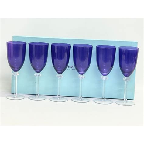 A Set Of 6 Large Avoca Blue Collection Crystal Wine Glasses With Box Glasses 235cm