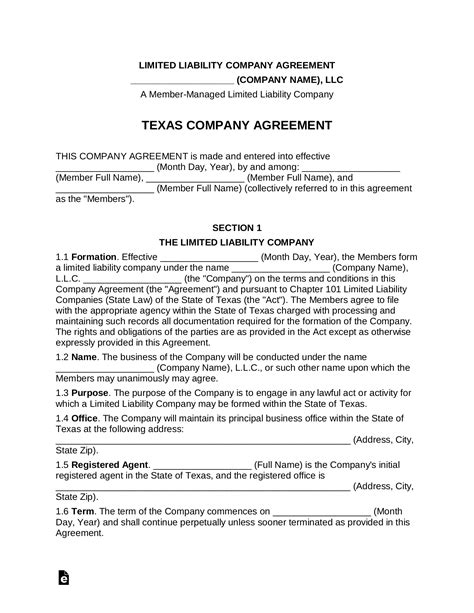 Free Texas Multi Member LLC Operating Agreement PDF Word EForms