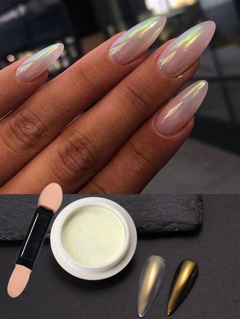 Aurora Holográfico Sólido Unha Pó Branco Amarelo Cromada Glitter