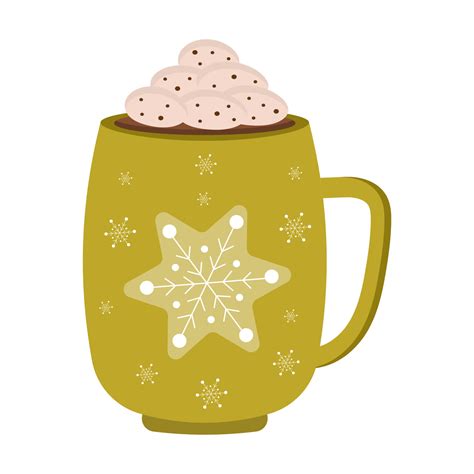 Cute Winter Mug With Hot Drinks Cocoa Coffee Cappuccino Decor And Cream Christmas Holiday
