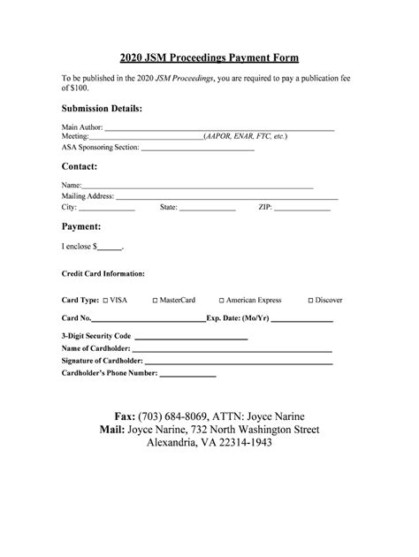 Fillable Online Ww Amstat Jsm Proceedings Payment Form Fax Email