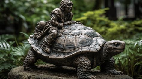 Fondo Estatua De Una Mujer Montada En Una Tortuga Fondo Una Tortuga