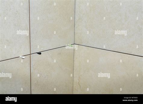 Tiles With Plastic Tile Spacers On A Wall During Montage Stock Photo