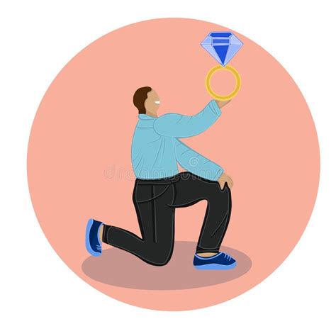 Vector Illustration Of A Man Proposing With A Big Diamond Ring A Flat