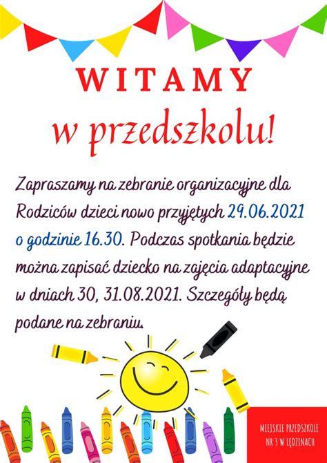 Zebranie organizacyjne dla rodziców nowo przyjętych dzieci Miejskie