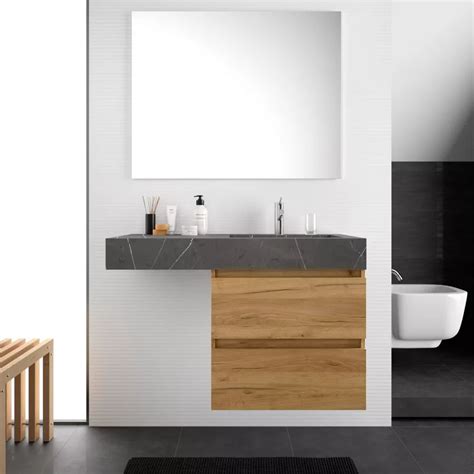 Mobile Bagno Sospeso Cm Rovere Africa E Lavabo Effetto Pietra