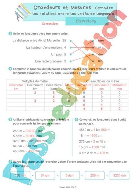 Connaitre les relations entre les unités de longueurs Exercices de