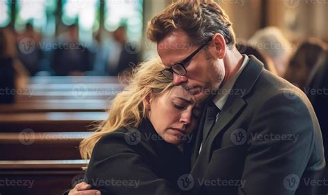 Comforting Presence Man Consoling Crying Woman At Funeral Procession