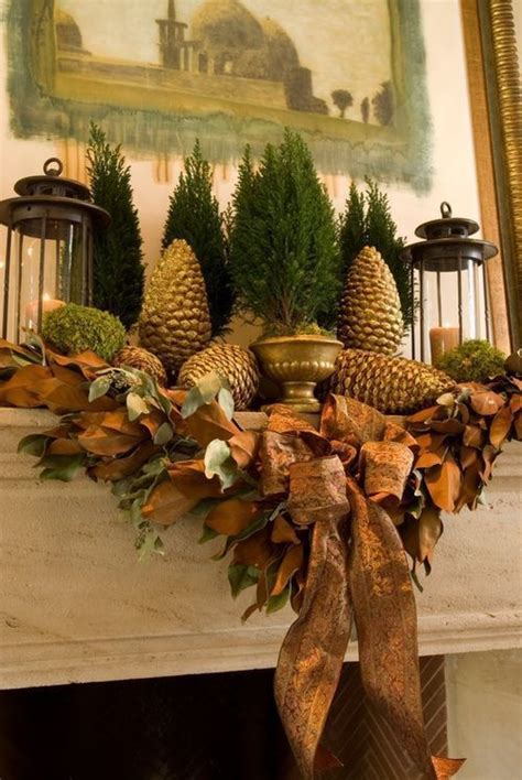 The Mantel And Magnolia Leaves Christmas Mantel Decorations Christmas