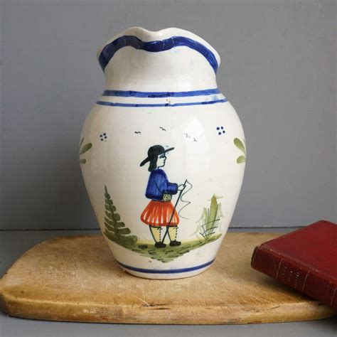 Antique Quimper Potteryquimper Pitcher Artist Signedhb Quimper