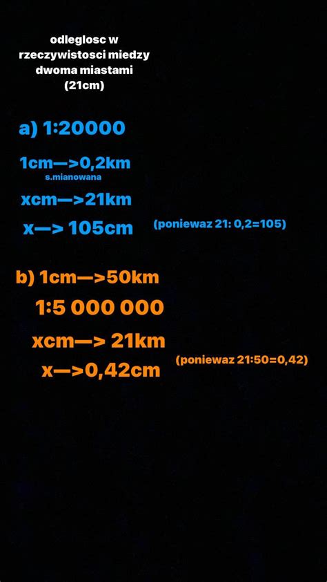 Odległość w rzeczywistości miedzy dwoma miastami wynosi 21 km Oblicz