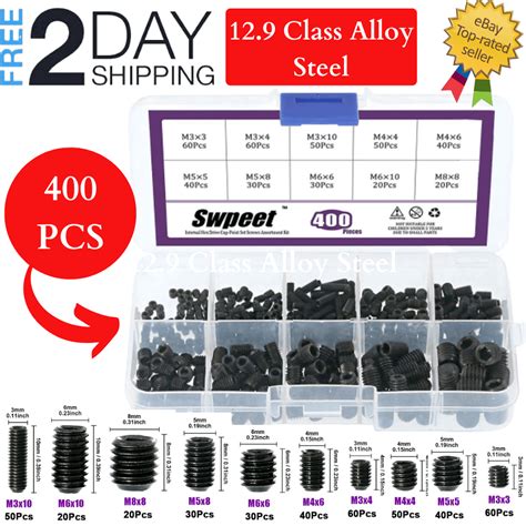 400 Pcs Allen Head Socket Hex Grub Screw Assortment Kit Including 10 Sizes Set Ebay