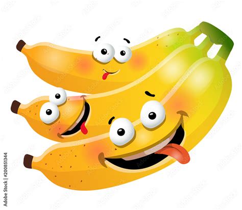 Fun cute bunch banana cartoon characters. Vector illustration, isolated ...