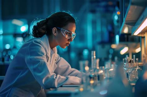 Premium Ai Image A Female Scientist In A Laboratory Focused On An