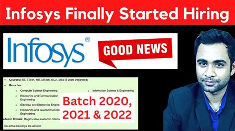 Infosys Finally Started Hiring 2020 2022 Bebtech Memtech Msc Mca Infosys Good News Youtube