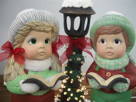 Ceramic Christmas Carolers Lighted Lamp Post On Snowy Base Etsy