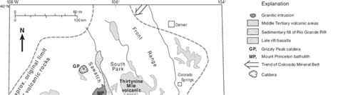 Map of Southern Rocky Mountain Volcanic Field, showing ignimbrite... | Download Scientific Diagram