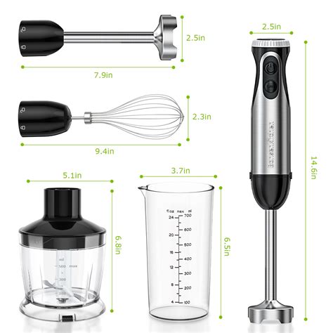 Bonsenkitchen Immersion Blender Handheld Stainless Steel Hand Stick Blender 20 Speed Hand