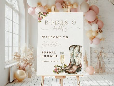 Boots And Bubbly Sign Western Bridal Shower Welcome Poster Printable